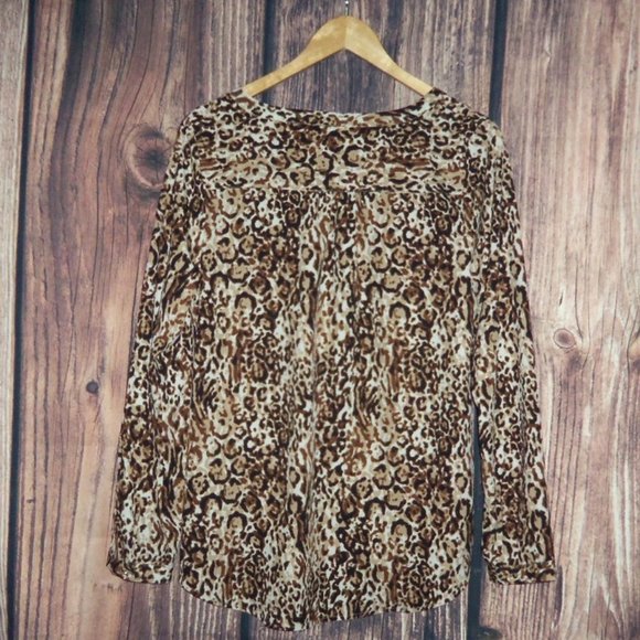 Merona Animal Print 3/4 Button Down Long Sleeve Blouse Top - Large - Picture 6 of 9